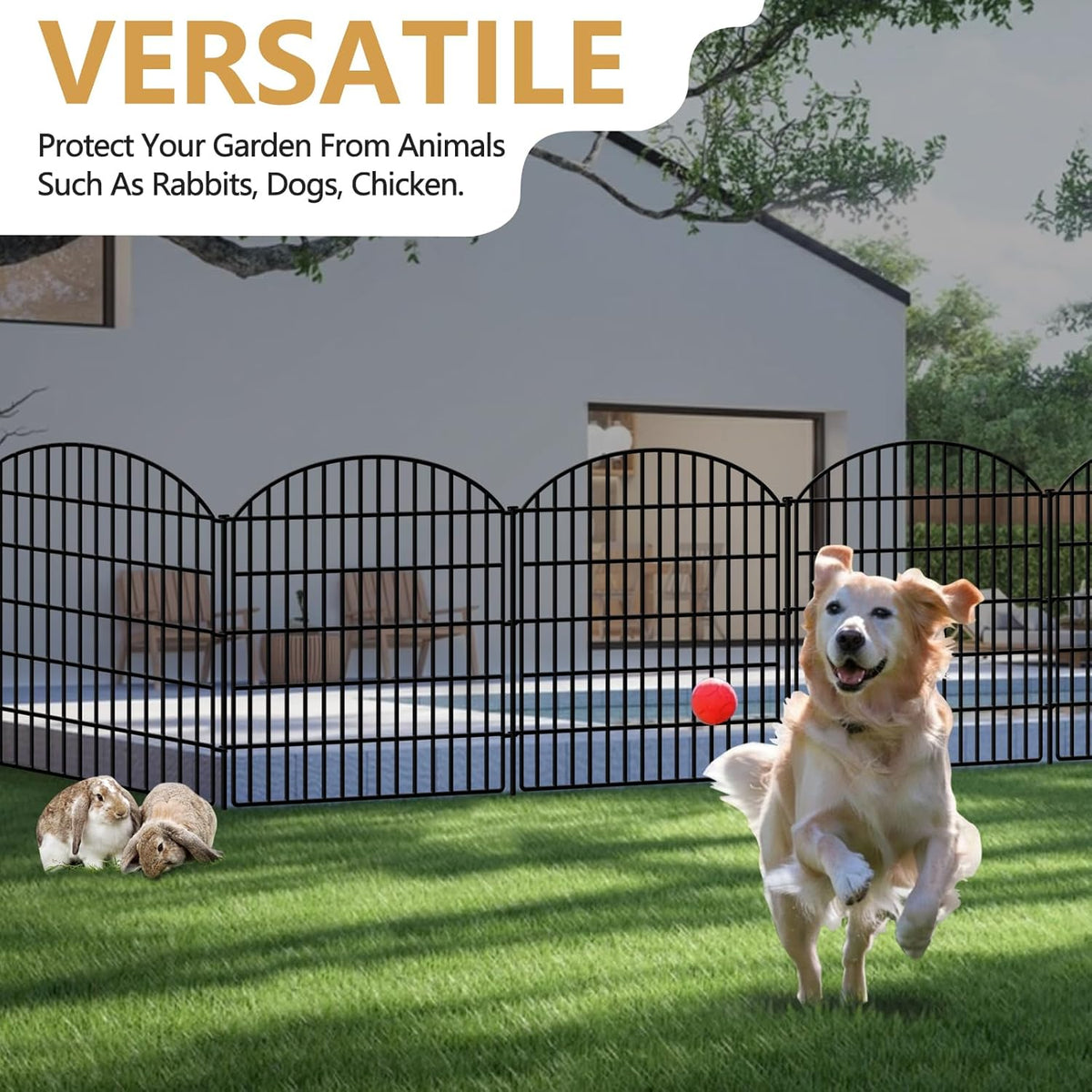 5 Panels Decorative Garden Fence 33in (H) x 11.15ft (L), Rustproof Metal No Dig Fencing Animal