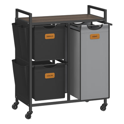 VASAGLE Laundry Hamper with 3 Compartments, 26.4 Gal. (100 L) Laundry Sorter, Rolling Laundry Cart