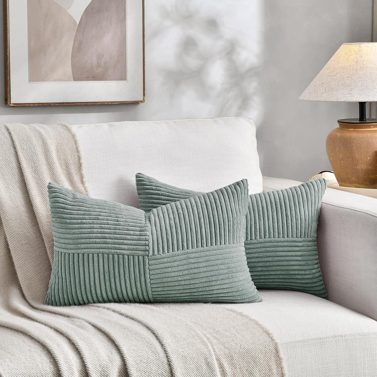 Fancy Homi 2 Packs Grey Blue Lumbar Decorative Throw Pillow Covers 12x20 Inch for Couch Bed Sofa