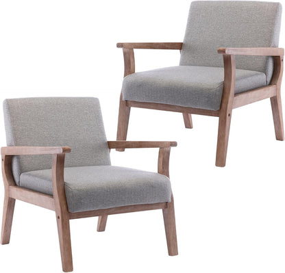 HNY Mid Century Modern Accent Chairs Set of 2 with Wood Frames, Linen Upholstered Living Room Arm