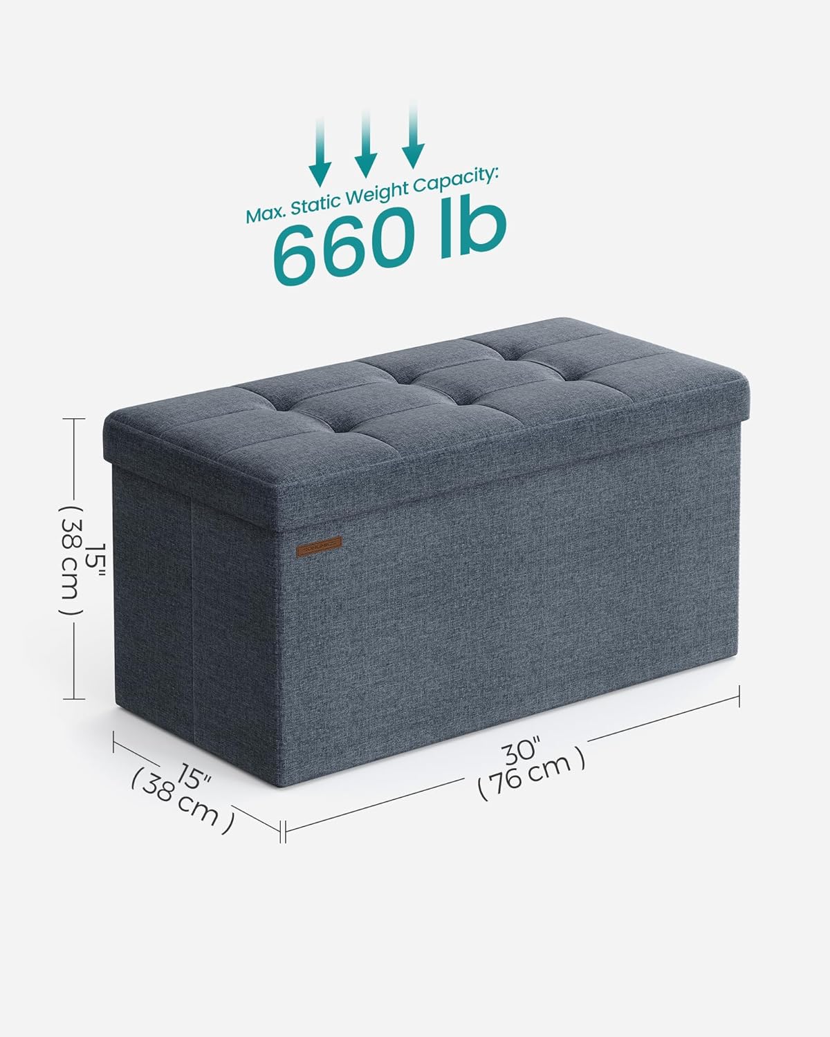 SONGMICS Mazie Collection - 30 Inches Folding Storage Ottoman Bench, Ottoman Foot Rest, End of Bed