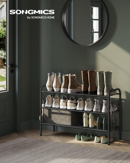 SONGMICS 3-Tier Metal Shoe Rack, Shoe Orgainzer, 33.5" Wide, Holds 16 Pairs
