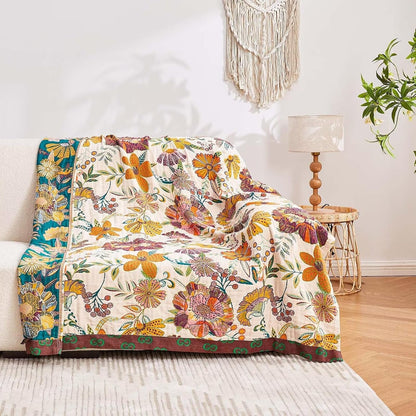 Boho Throw Blanket, 100% Cotton Ultra Soft Luxury Throw Rustic Quilt, 60"x80" Floral Printed