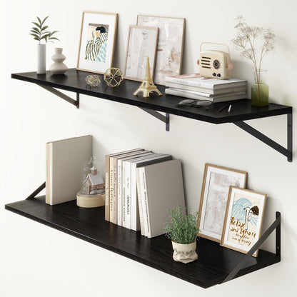 12 Inch Deep Floating Shelves, Black Floating Shelves 48W x 12D, Deep Wall Shelves Bracket Set of