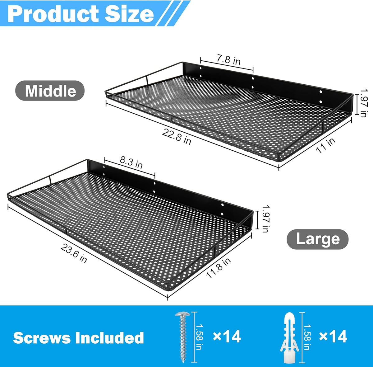 RedCall Heavy-Duty Wall Shelf, 2 Pack Garage Shelf, 23.5" x 12" Large Wall Mounted Shelves for