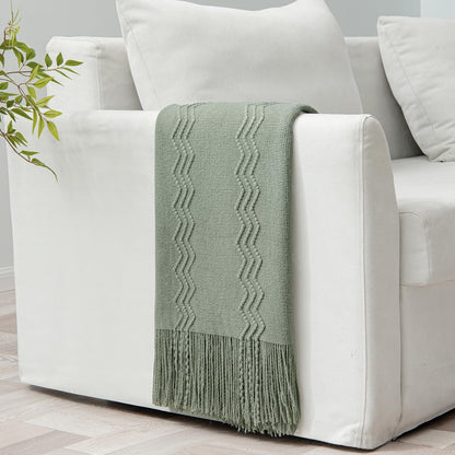 MIULEE Sage Knitted Throw Blanket for Couch Boho Green Textured Cozy Woven Decorative Farmhouse