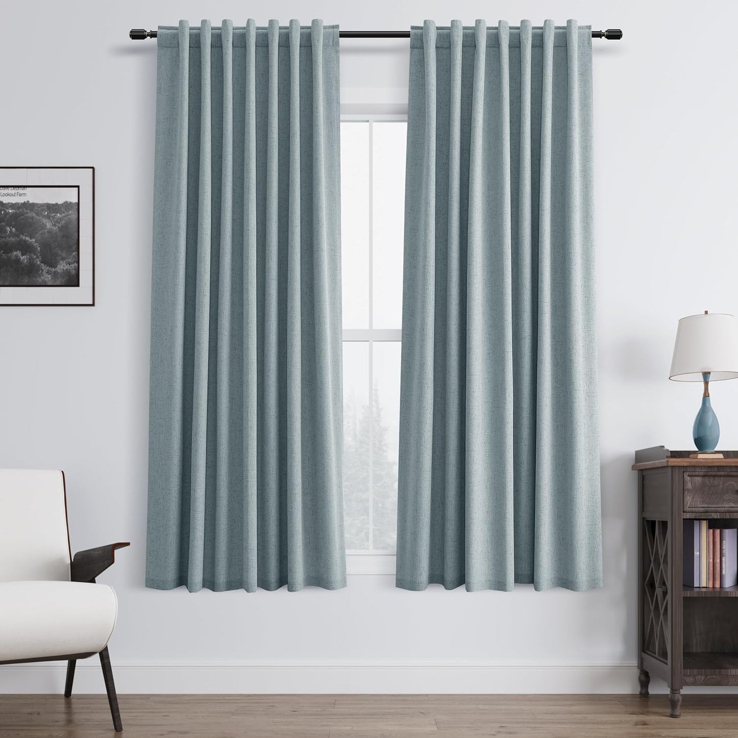 BOODII 63 Inch Blackout Curtains Linen Black Out Curtains for Bedroom 2 Panels Set Neutral Room
