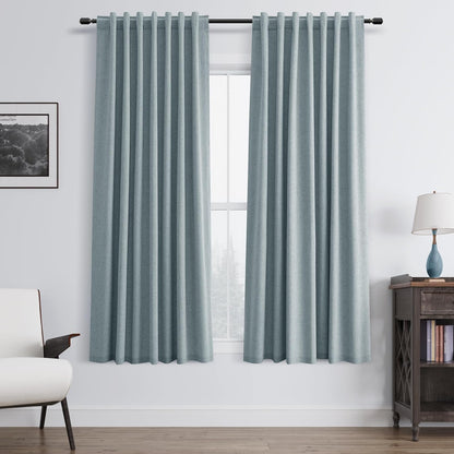 BOODII 63 Inch Blackout Curtains Linen Black Out Curtains for Bedroom 2 Panels Set Neutral Room