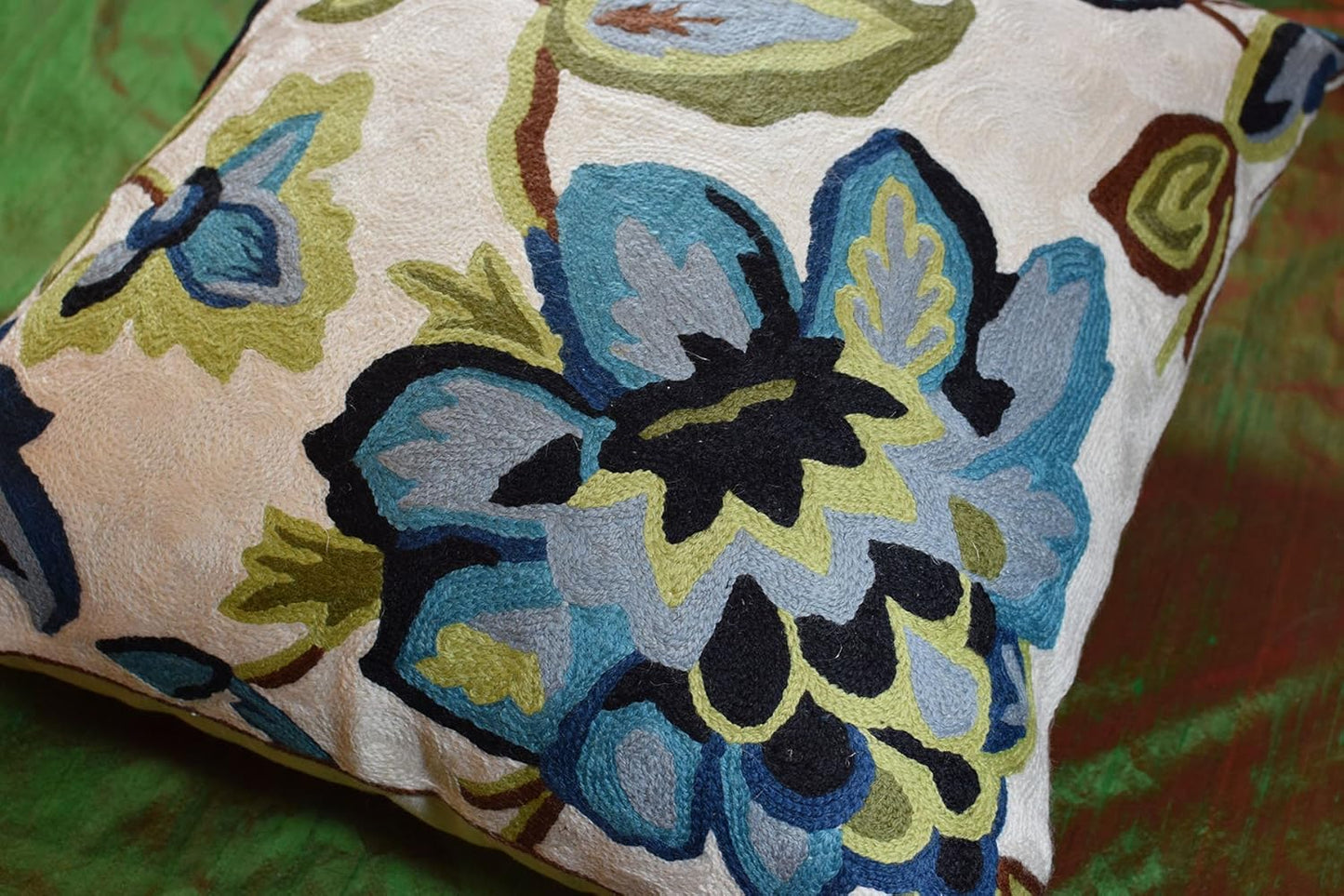 Modern Cream Decorative Floral Pillow Cover Needlepoint White Flower Hand Embroidered Pillowcase