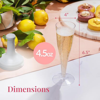 Prestee Set of 24 Clear Plastic Champagne Flutes - 4.5 oz Capacity Shatterproof Disposable Glasses