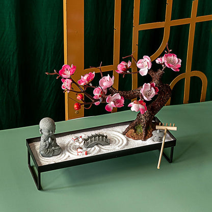 Mini Zen Garden Kit for Desk Tabletop Rock Sand Tray Therapy Kit Office Stress Relief Spiritual