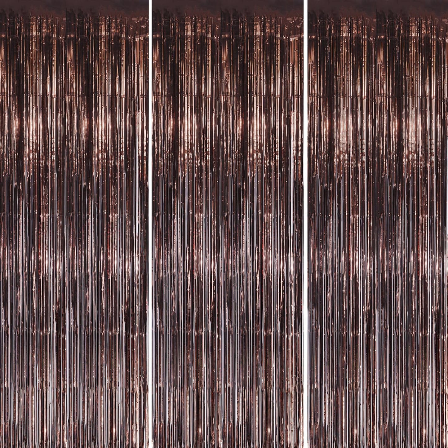 3 Pack Foil Fringe Backdrop - Brown Shiny Tinsel Curtains for Party Decoration/Photo Booth Props