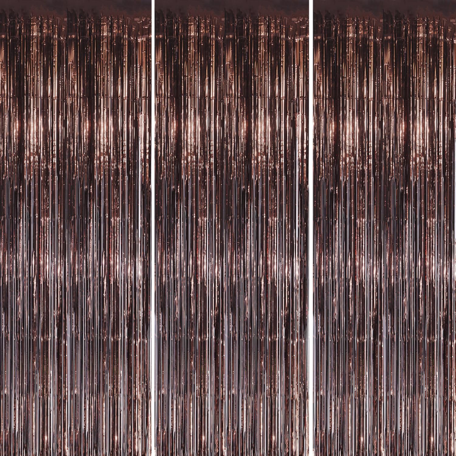 3 Pack Foil Fringe Backdrop - Brown Shiny Tinsel Curtains for Party Decoration/Photo Booth Props