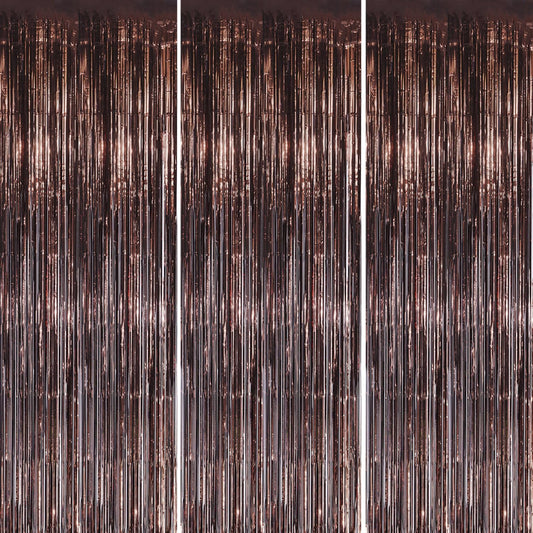 3 Pack Foil Fringe Backdrop - Brown Shiny Tinsel Curtains for Party Decoration/Photo Booth Props