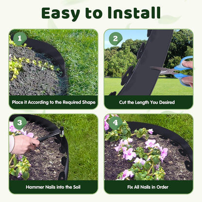 Landscape Edging - 2 Inch x 33FT Garden Border with 100 PCS Spikes, Plastic Lawn Edging for Flower