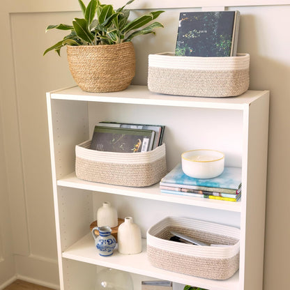 NaturalCozy 13.5”x8.5”x5.5” Storage Baskets for Shelves 3 Pack | Cotton Rope Woven Small Baskets
