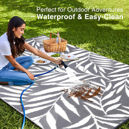 OLANLY Waterproof Outdoor Rug 6x9 ft, Reversible Outdoor Plastic Straw Rug with Leaf Pattern, RV