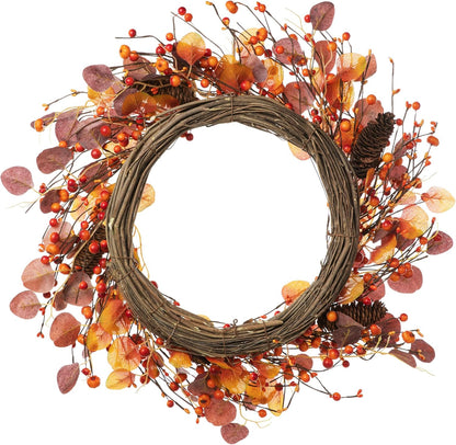 Glitzhome 22" D Fall Eucalyptus Berry Wreath, Artificial Wreaths Rustic Hanging Ornaments for Fall