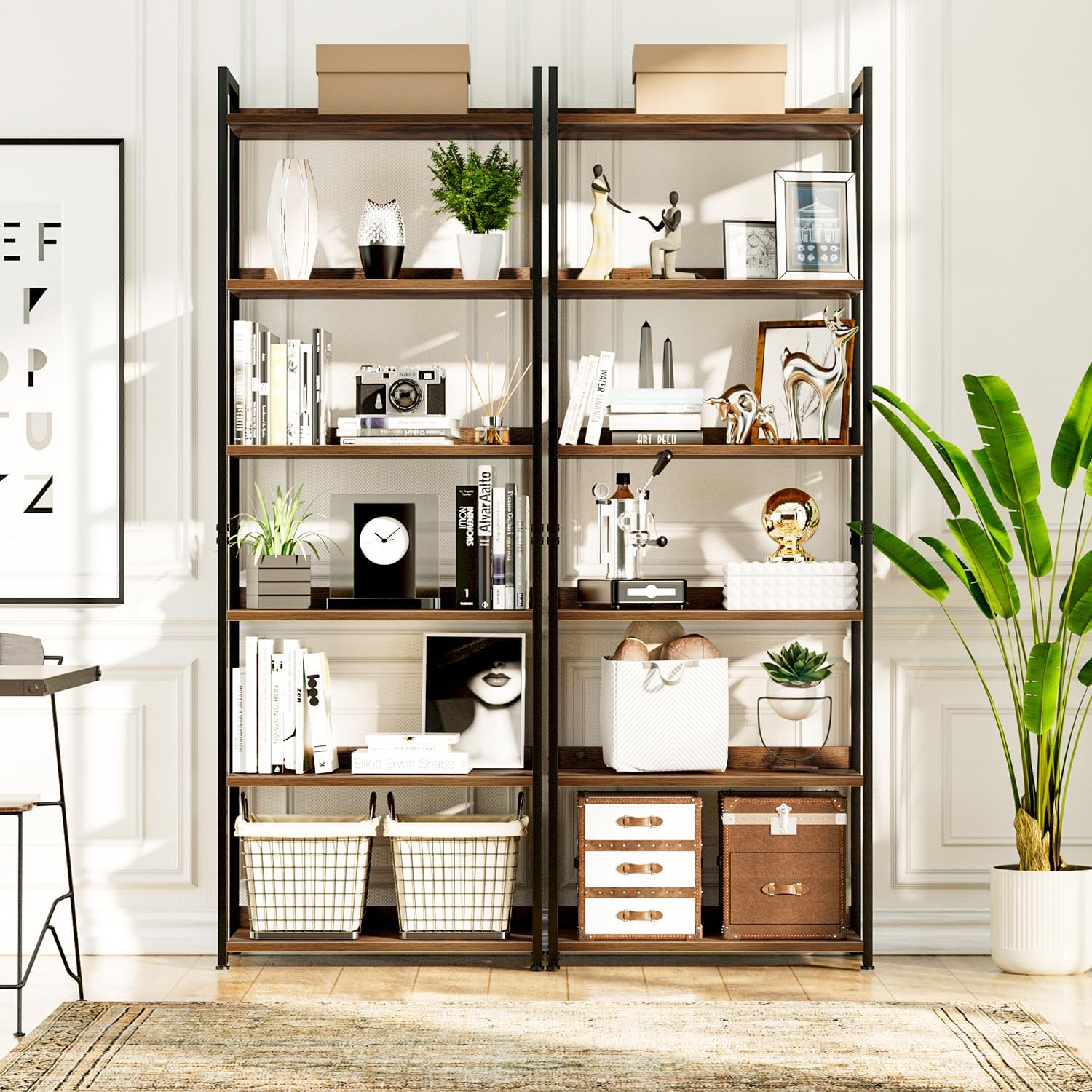 NUMENN Bookshelf, 6 Tier Bookshelves, Home Office Bookcase Shelf Storage Organizer, Free Standing