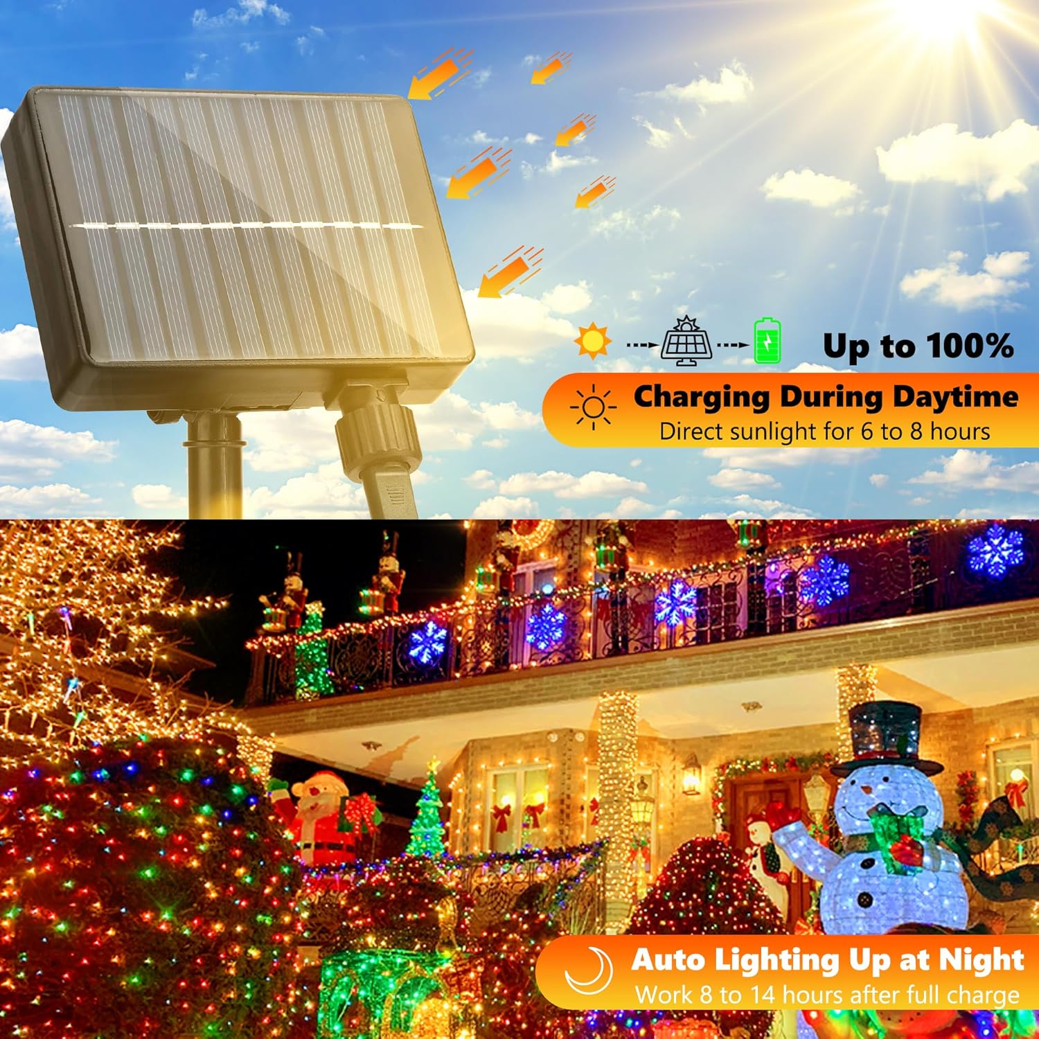 Joomer Solar Christmas Lights Outdoor, 105FT 300 LED 8 Modes Solar String Lights Waterproof Fairy