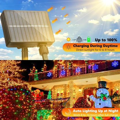 Joomer Solar Christmas Lights Outdoor, 105FT 300 LED 8 Modes Solar String Lights Waterproof Fairy