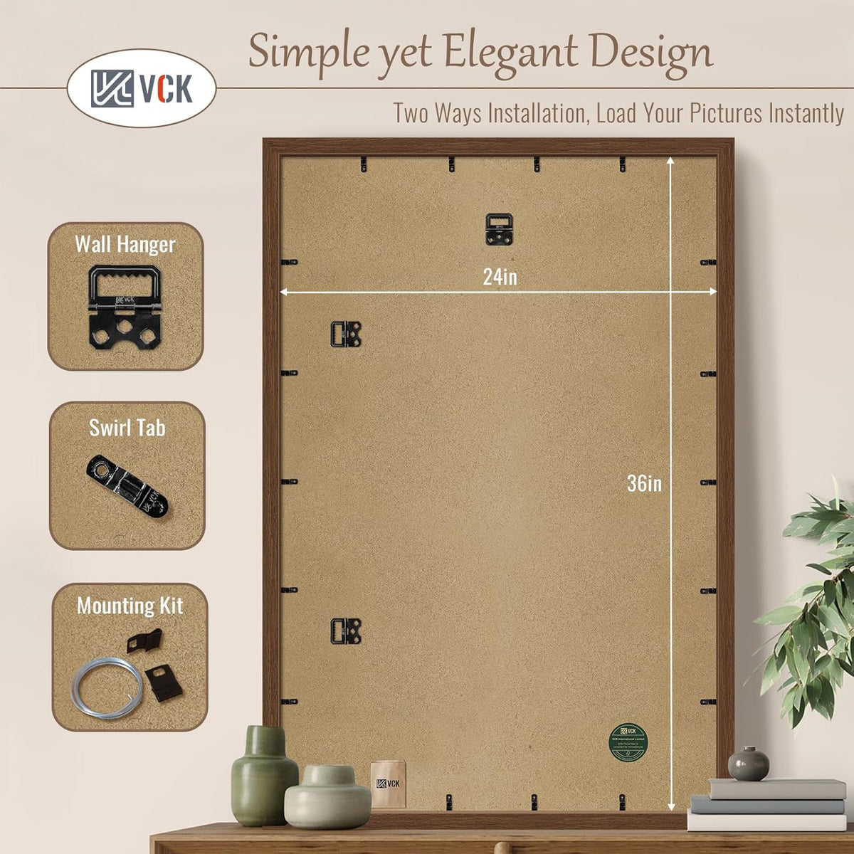 VCK 24x36 Brown Poster Frame 3 Pack, Wood Picture Frame with Exclusive Wood Grain, Wall Mounting