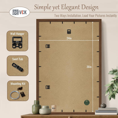 VCK 24x36 Brown Poster Frame 3 Pack, Wood Picture Frame with Exclusive Wood Grain, Wall Mounting