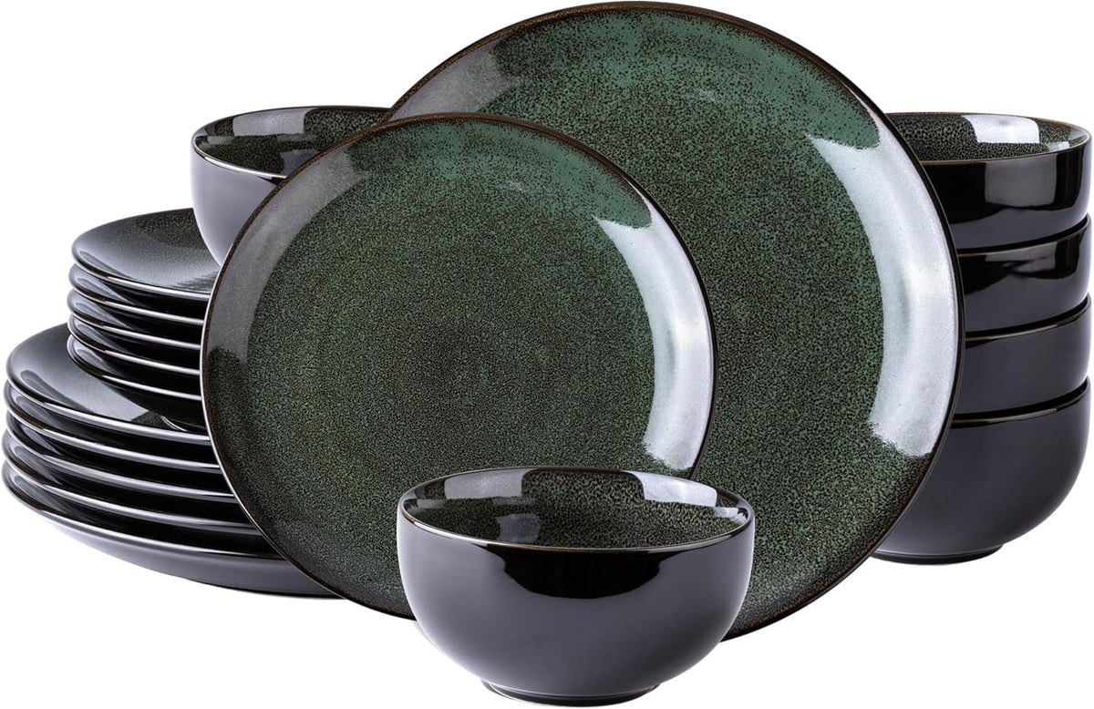 LeRatio Ceramic Dinnerware Sets for 6,Plates and Bowls Sets,Handmade Reactive Glaze Dishes Set,Chip