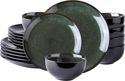 LeRatio Ceramic Dinnerware Sets for 6,Plates and Bowls Sets,Handmade Reactive Glaze Dishes Set,Chip