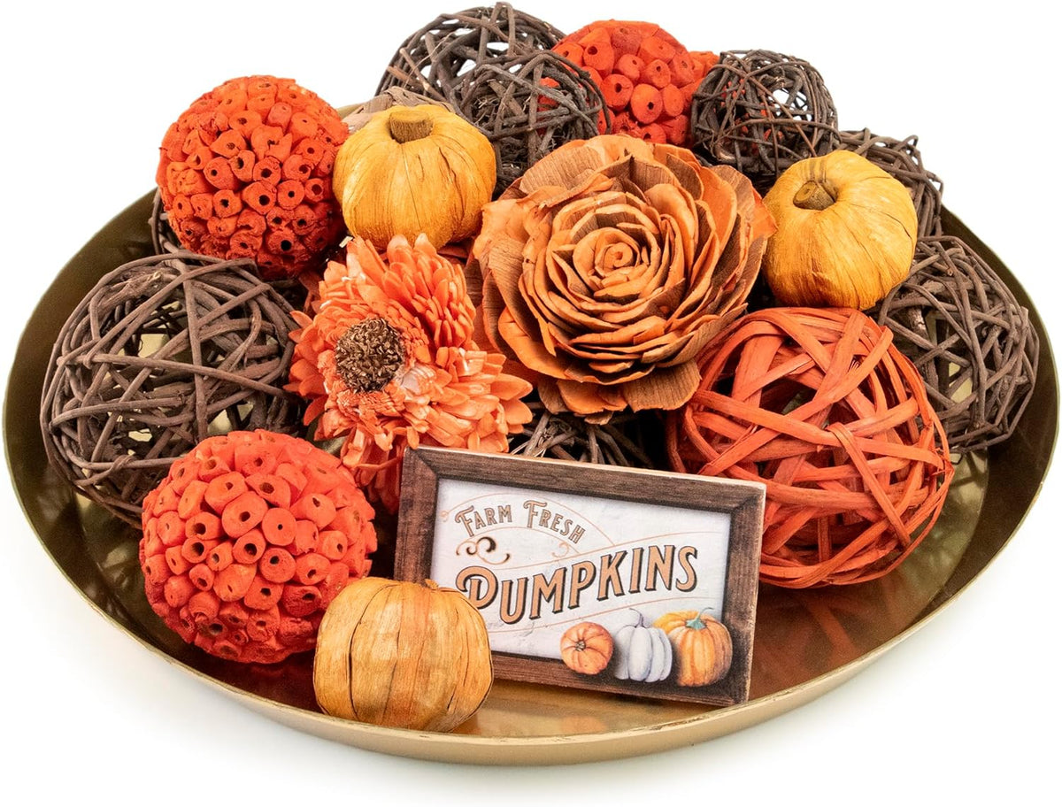 ANDALUCA Orange Decorative Vase Filler Bag with Mini Pumpkins, Orbs, Balls & Flowers Bowl Filler