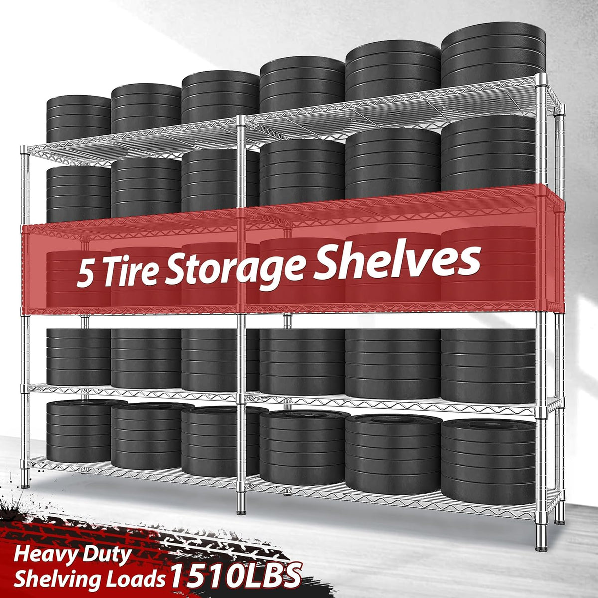 REIBII 69.8" W Storage Shelves 1510LBS Wire Shelving Unit 5 Tier Metal Shelving for Storage Rack