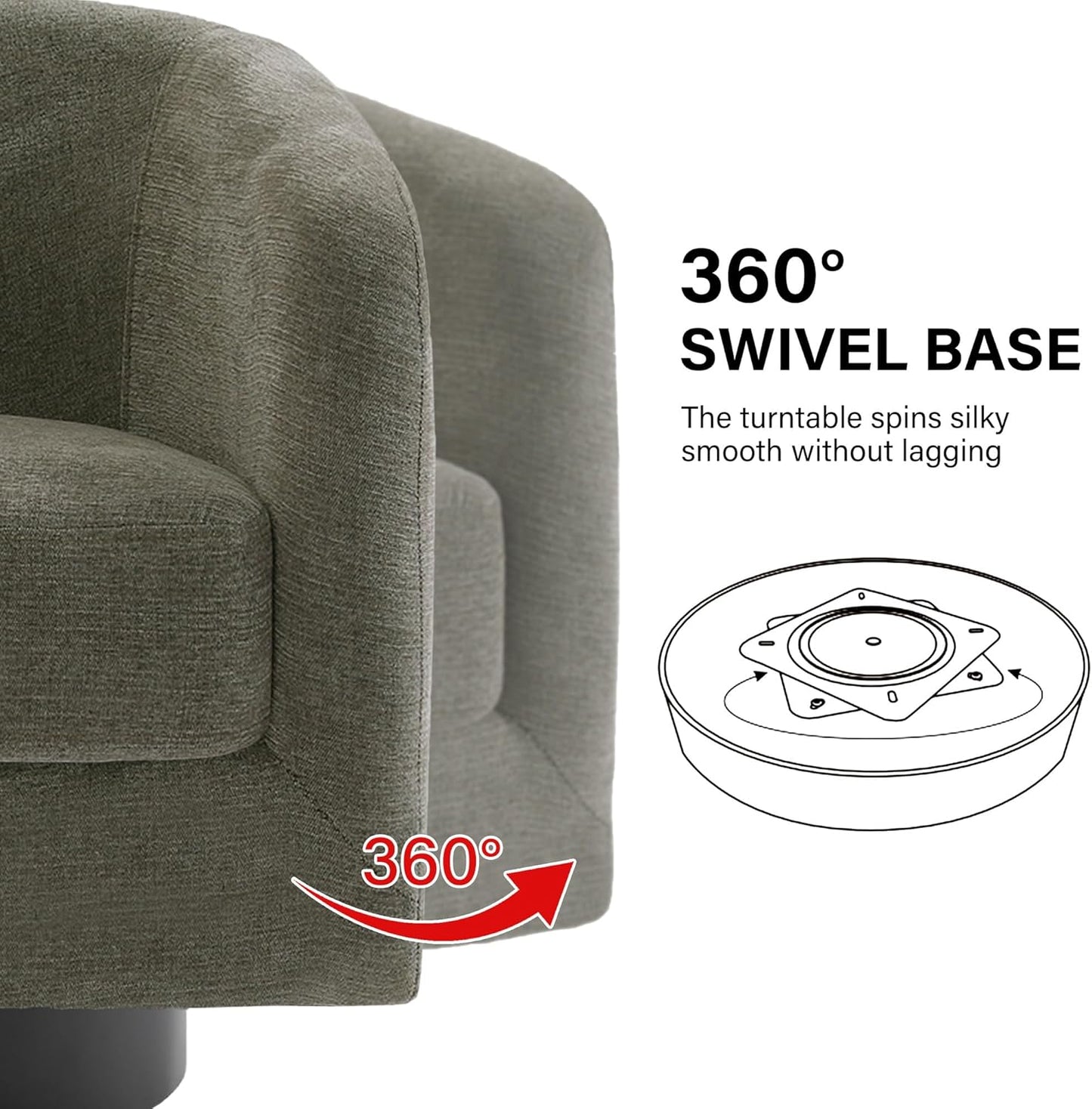 Swivel Barrel Accent Chair, Modern Round Chenille Fabric Arm Chair for Living Room, Bedroom, Comfy