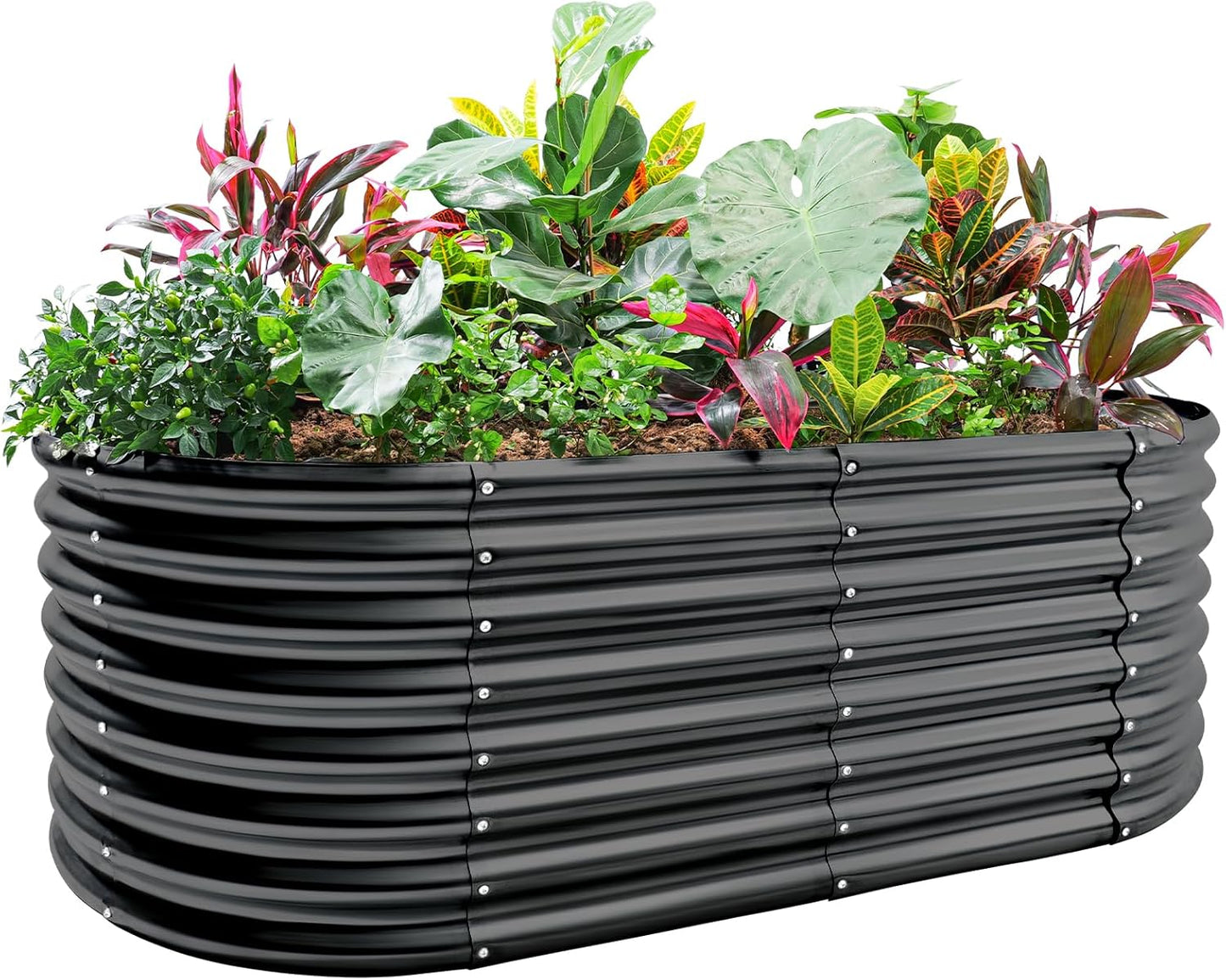 Land Guard 24“ Tall Galvanized Raised Garden Bed Kit, Galvanized Planter Garden Boxes Outdoor, Oval