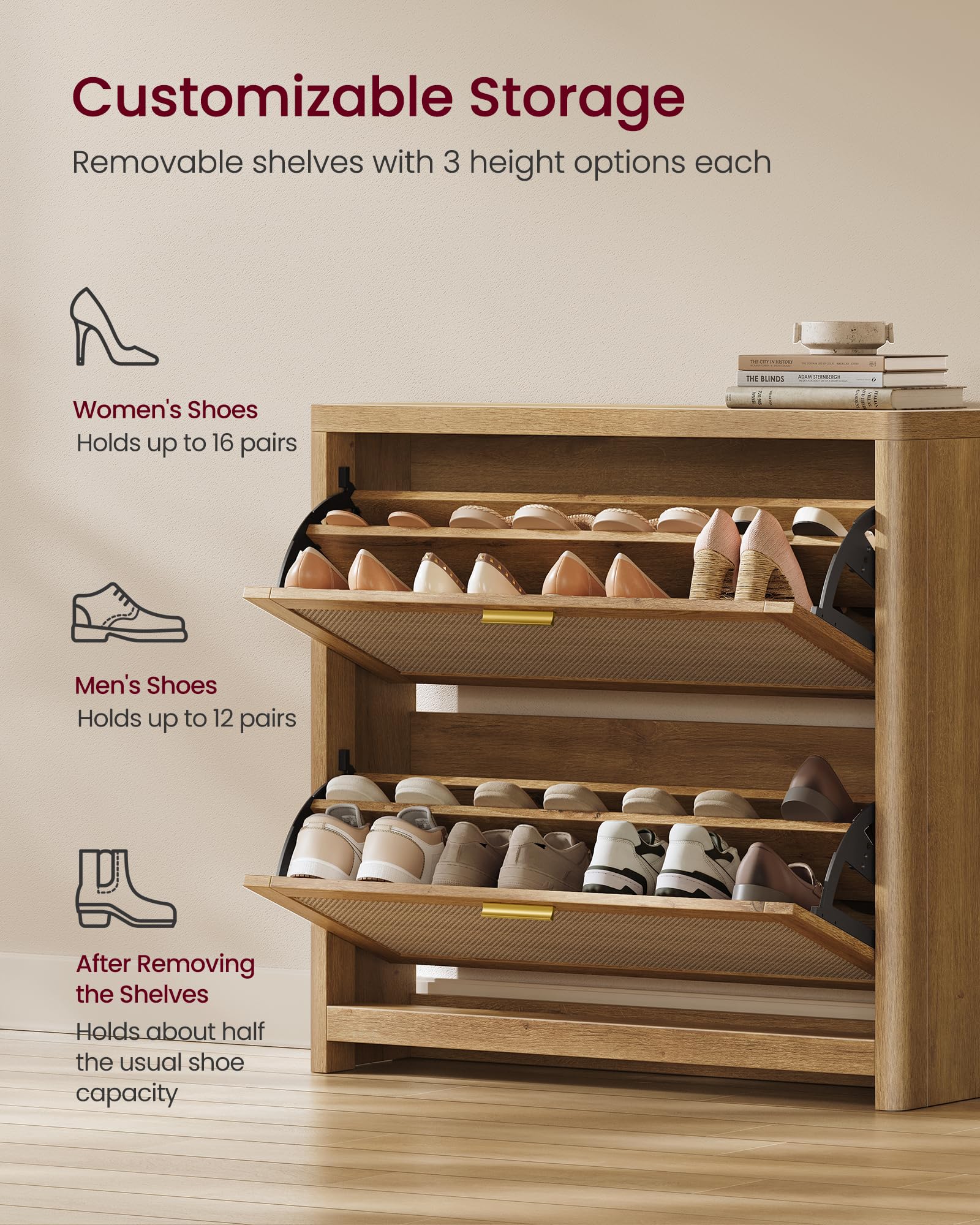 VASAGLE ELLAN Collection - Boho Shoe Storage Cabinet for Entryway Slim, Entry Shoe Cabinet with