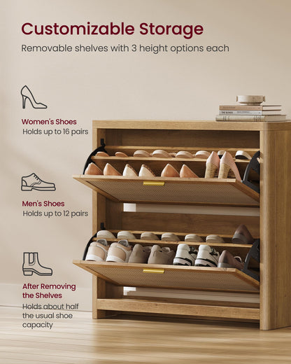 VASAGLE ELLAN Collection - Boho Shoe Storage Cabinet for Entryway Slim, Entry Shoe Cabinet with