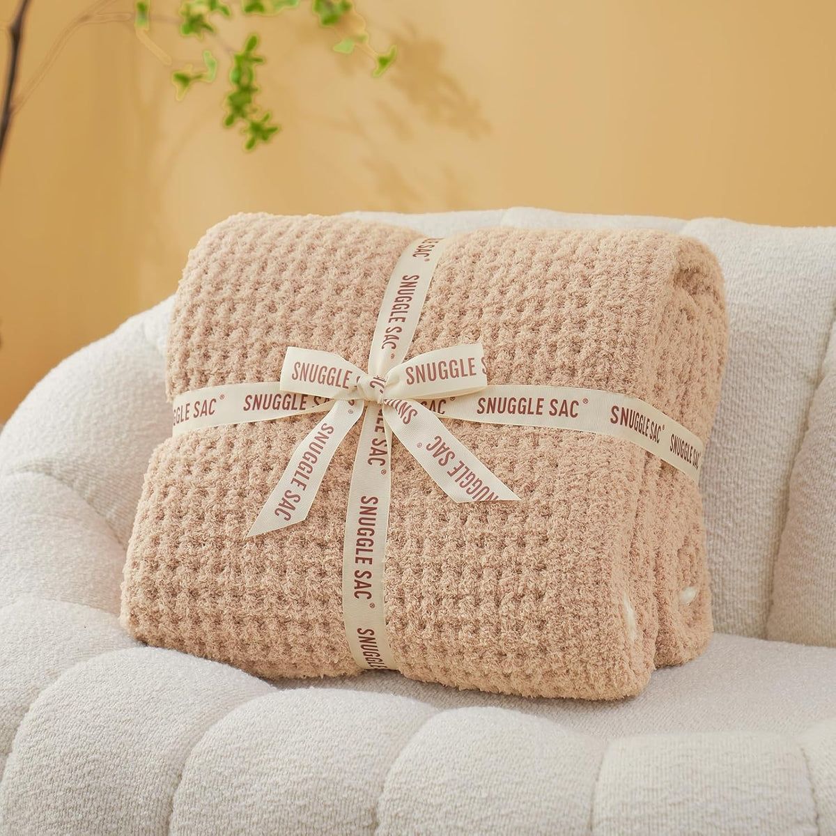Snuggle Sac Waffle Throw Blanket for Couch Bed Sofa 50x60 inches, Reversible Beige Blanket