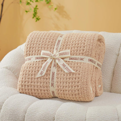 Snuggle Sac Waffle Throw Blanket for Couch Bed Sofa 50x60 inches, Reversible Beige Blanket