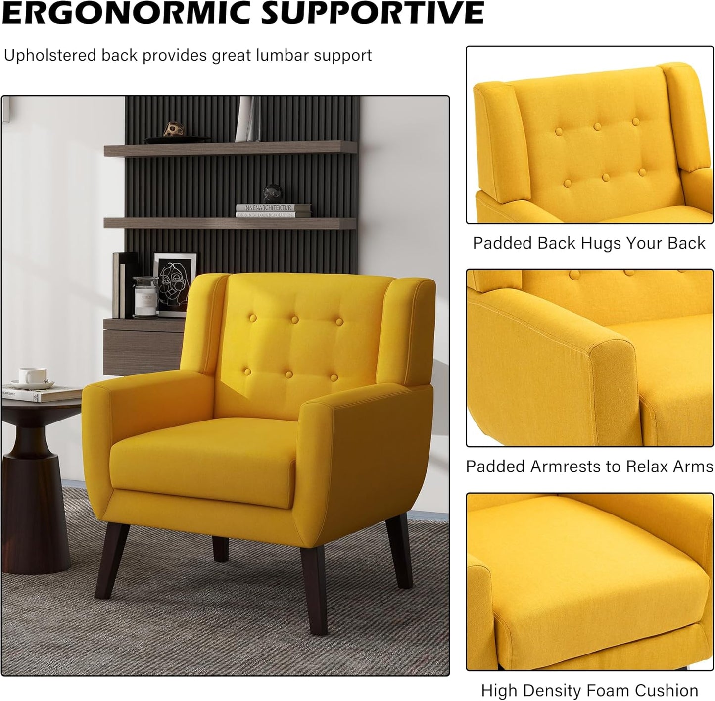 UIXE Accent Chair, Modern Upholstered Armchair in Fabric for Living Room, Comfy Club Arm Chairs