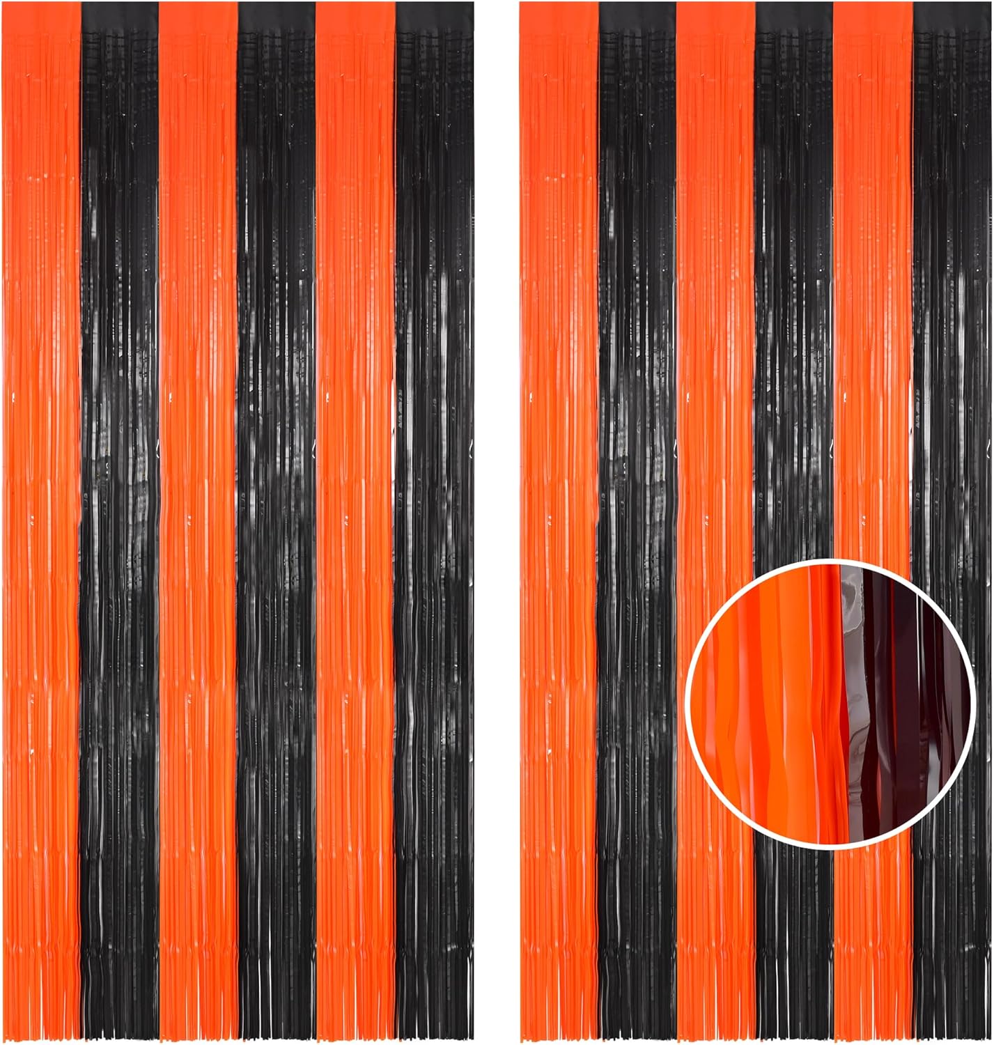 BRAVESHINE Tinsel Photo Backdrop Curtains - 2 Pack 3.2x8.2ft Black Orange Foil Fringe Streamer