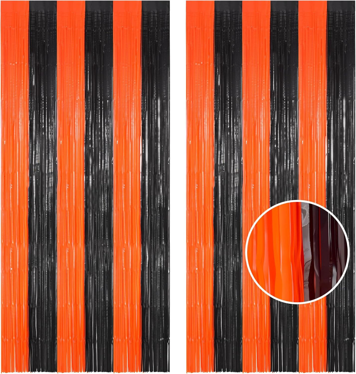 BRAVESHINE Tinsel Photo Backdrop Curtains - 2 Pack 3.2x8.2ft Black Orange Foil Fringe Streamer