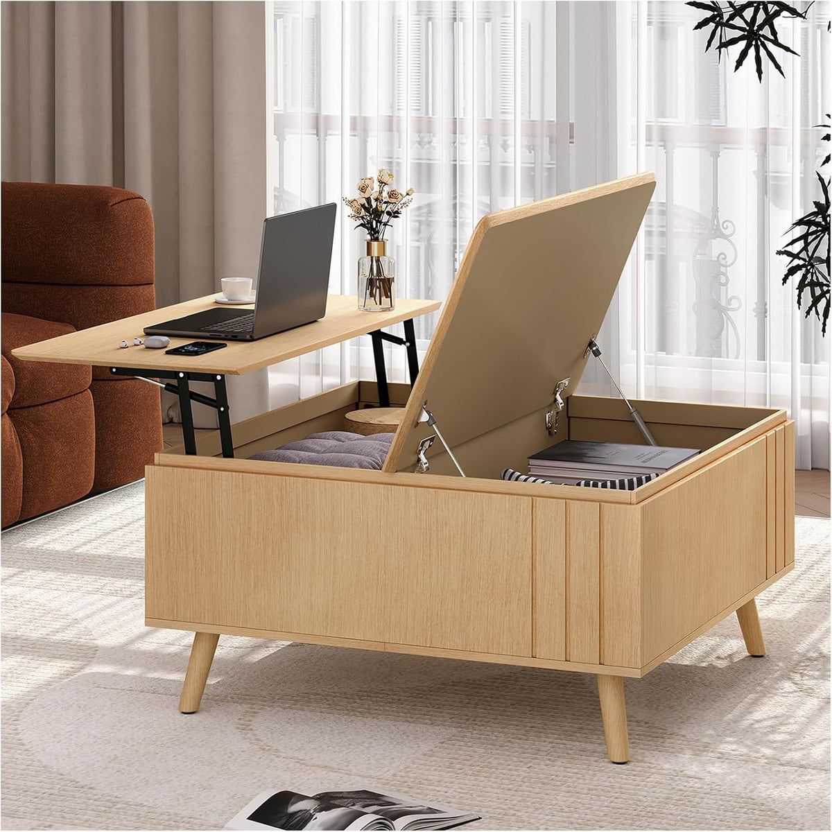Lift Top Coffee Table with Storage,36" Large Square Coffee Tables for Living Room,Mid Century
