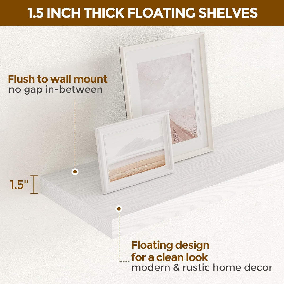 Fun Memories White Floating Shelves 32 Inch Long, 9 Inch Deep Floating Bookshelf Wall Mounted