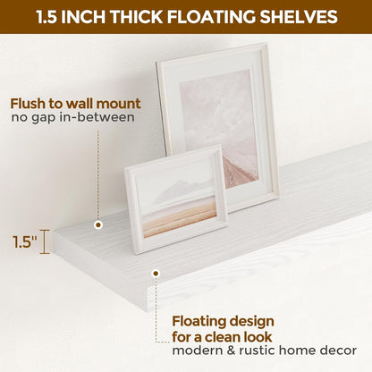 Fun Memories Floating Shelves 48 Inch Set of 2, White 48 x 9 Wall Shelves for Home Decor Storage