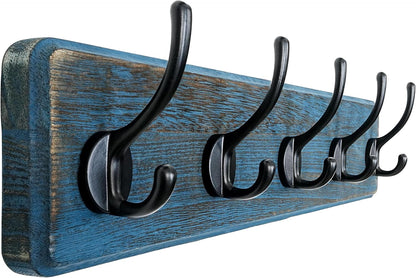 Dseap Coat Rack Wall: Patented, Heavy-Duty, 5-Double-Hooks Wooden Wall Mounted Coat Rack Coat