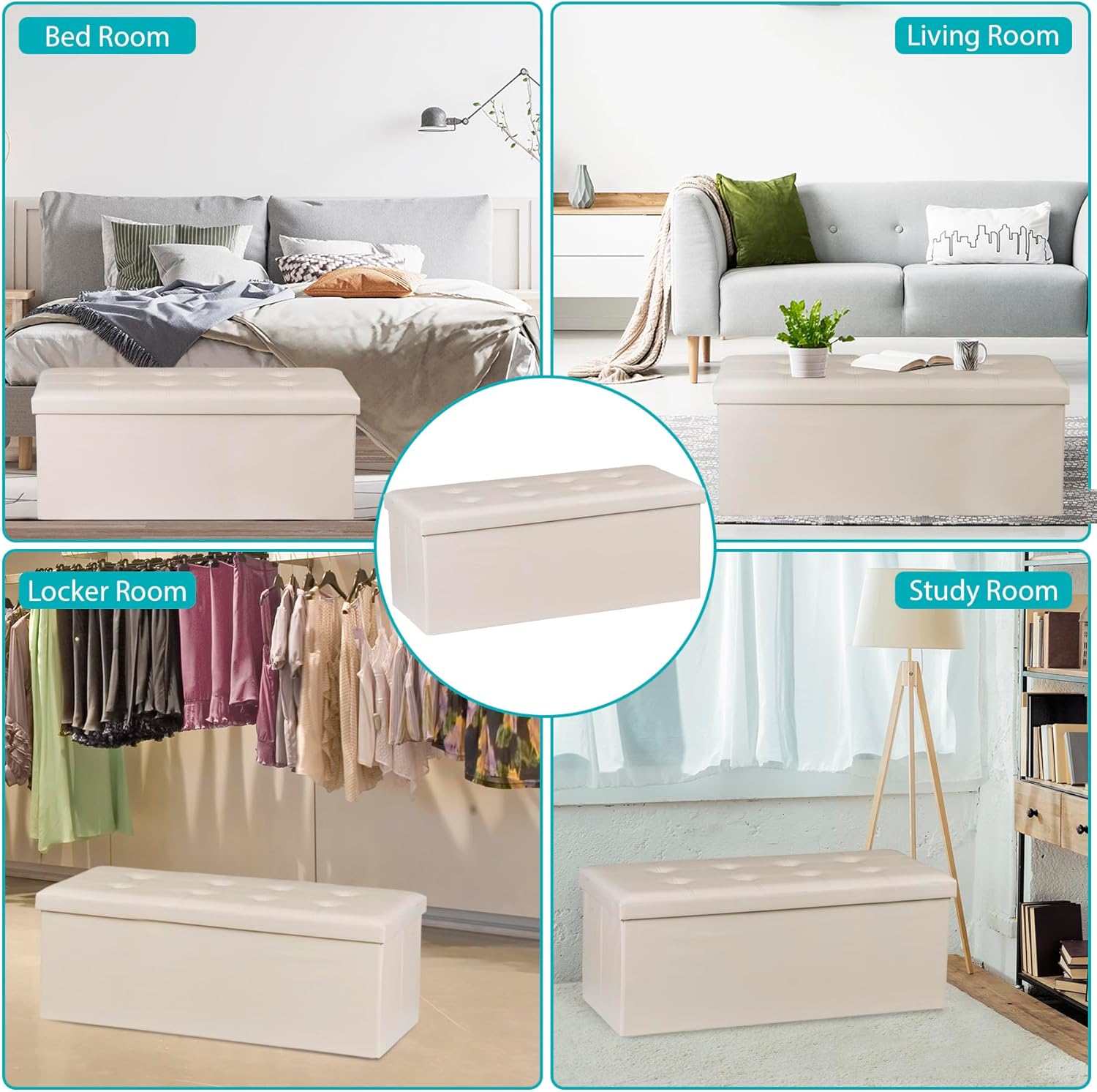 SUPER DEAL Folding Ottoman Bench with Storage, 43 Inch Padded Seat Footrest Shoes Bench for Bedroom