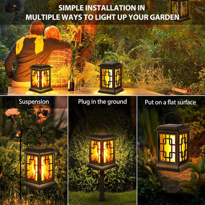Flickering Solar Lantern Outdoor, Waterproof Hanging Flame Solar Powered Lantern for Pathway