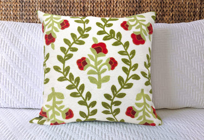 Alysheer Floral Embroidered Summer Decorative Throw Pillow Cover 18"x 18", Farmhouse Cottage Red