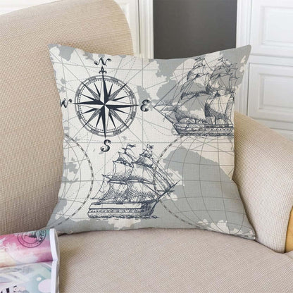 TSSOHU Nautical Sailboat Map Throw Pillow Cover Ship Anchor Cotton Linen Decorative Pillow Case