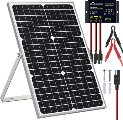 SOLPERK Solar Panel Kit 30W 12V, Solar Battery Trickle Charger Maintainer + Upgrade Waterproof