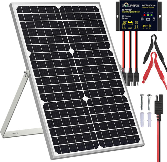 SOLPERK Solar Panel Kit 30W 12V, Solar Battery Trickle Charger Maintainer + Upgrade Waterproof